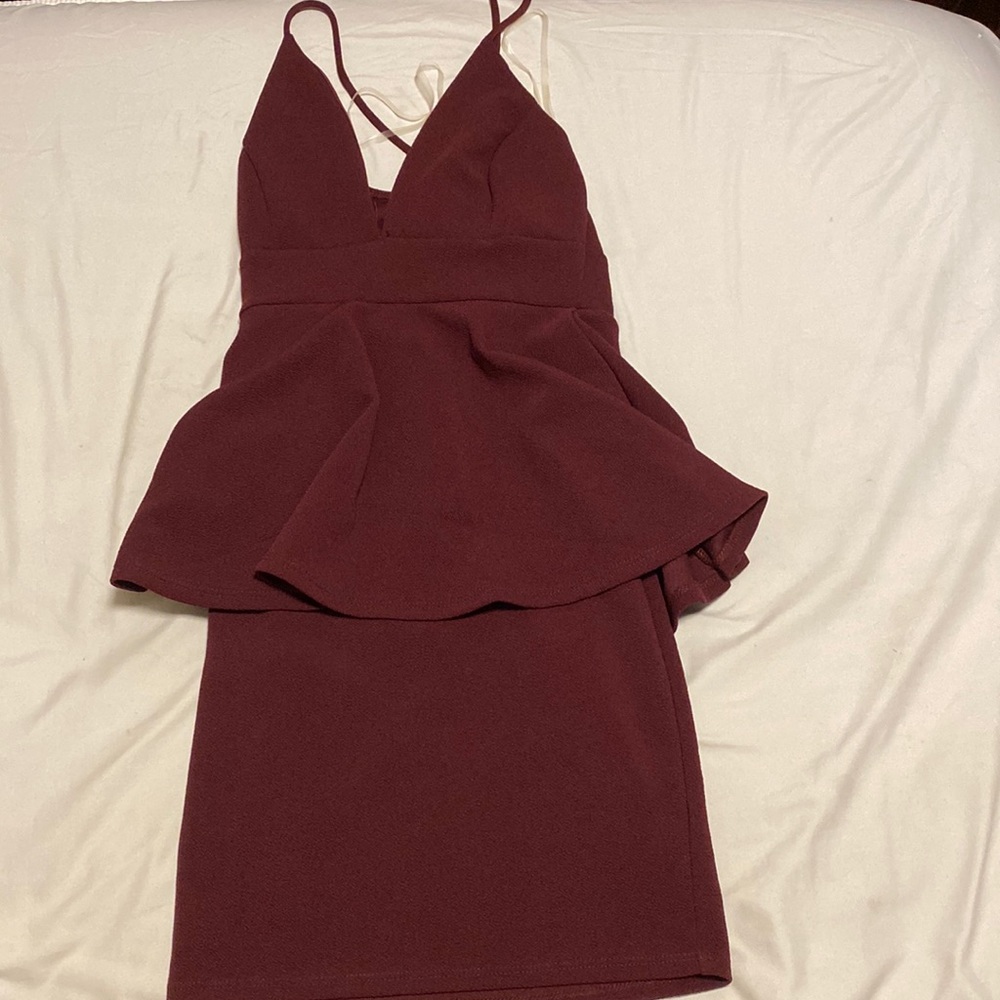 Maroon Peplum Cross Back Mini Dress